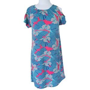 Tracy Negoshian Addisyn Butterfly Cold Shoulder Shift Dress Size Small Pink Blue